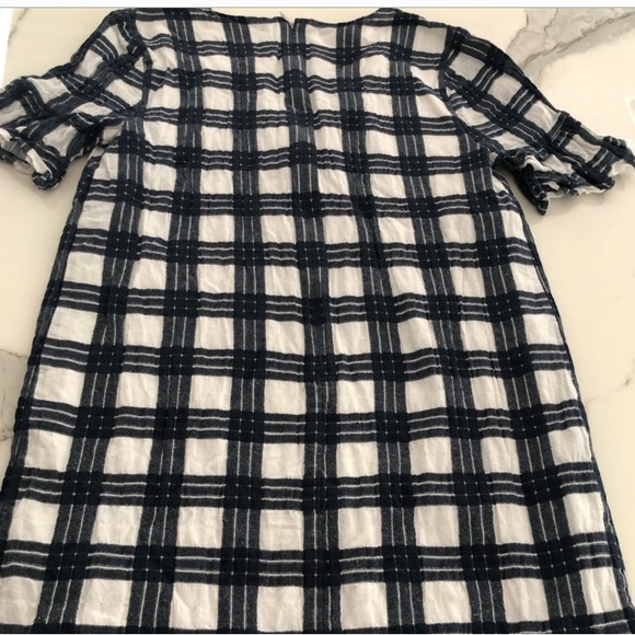 Madewell Dress.Sz 2 shift mini Leighton Navy Blue plaid dress ruffle sleeve - Picture 4 of 8